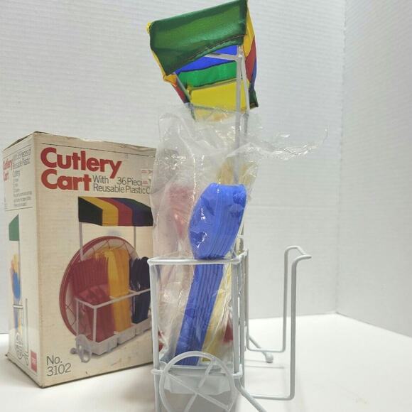 1984 Cutlery Cart Holder Picnic Party Table Basket Silverware Camping Vintage - Picture 4 of 11